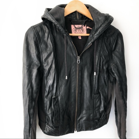 Juicy Couture Jackets & Blazers - Juicy Couture 100% Leather Hooded Biker Jacket